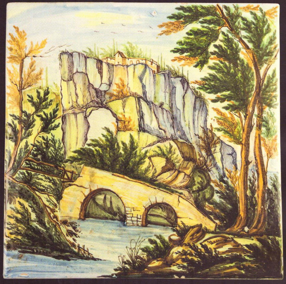 paesaggio roccioso con ponte (mattonella, opera isolata) by Rosa Massimo (anni s